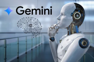 Robô com inteligência artificial Gemini simbolizando o futuro da automação residencial com IA avançada