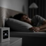 Umidificador de ar inteligente em quarto, automatizando a umidade para dormir melhor.