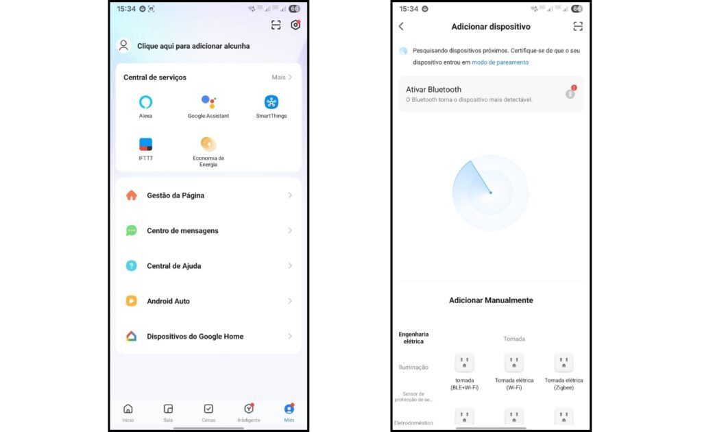 Tela do aplicativo Smart Life para configurar dispositivos e controlar a TV com a Alexa