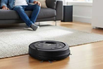 Robô aspirador WAP Robot W90 limpando sala enquanto usuário relaxa no sofá