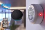 Alarme caseiro com Alexa: Echo Dot, sirene inteligente e smartphone com app de monitoramento.